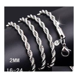 Chains 1630Inches 2Mm 925 Sterling Sier Twisted Rope Chain Necklace For Women Men Fashion Diy Jewellery In Bk Drop Delivery Necklaces P Otehs