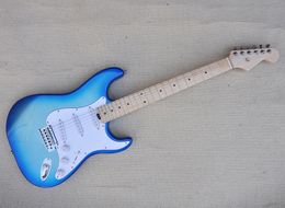 6 Strings Metal Blue Electric Guitar with Maple Fretboard SSS Pickups White Pickguard Can be Customised
