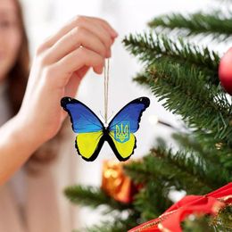 Decorative Figurines Butterflies Wooden Ornament Blue Yellow Flag Ornaments Small Souvenir Wood Hanging Pendants Special Gifts Home Decor