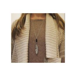 Pendant Necklaces Fashion Lava Rock Stone Arrow Feather Leaf Essential Oil Diffuser Necklace For Women Aromatherapy Jewelry Gift Dro Otxsr