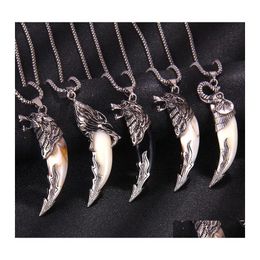 Pendant Necklaces Fashion Wolf Tooth Necklace For Men Long Chain Vintage Jewellery Gift Drop Delivery Pendants Otkpy