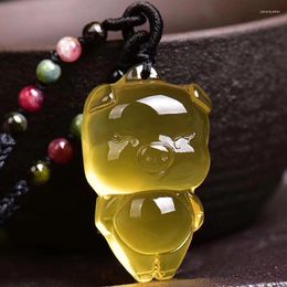 Pendant Necklaces Wholesale JoursNeige Yellow Natural Crystal Carved Pig Necklace Lucky For Women Men Fashion Jewellery