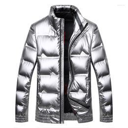Men's Down High Quality Silver Shiny Jacket 2023 Winter Wear Stand-up Collar Thick Warm