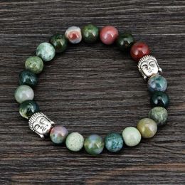 Charm Bracelets Natural India Onyx Antique Buddha Beads Bracelet Semi Precious Stones Tibetan Bohemia Jewelry1