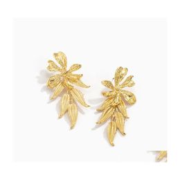 Dangle Chandelier Women Flower Gold Leaf Earrings European Alloy Long Tassel Leaves Earring Stud For Female Party Gift Punk Ear Dr Dhyil