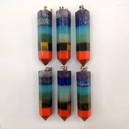 Pendant Necklaces Fashion Crystal Pillar 6pcs/lot Wisdom 7 Chakra Reiki Healing Natural Stone For Jewelry Making Necklace Accessories