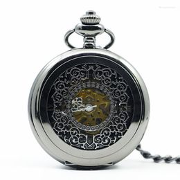 Pocket Watches Fashion Steampunk Flower Skeleton Mechanical Watch With Chain Necklace Fob Clock Gifts For Men And Women PJX1220