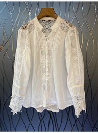 Women's Blouses Cotton Blouse 2023 Spring Summer Fashion White Women Crochet Lace Embroidery Patchwork Long Sleeve Loose Tops Female