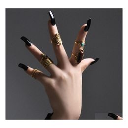 Band Rings Fashion Jewellery Knuckle Ring Set Gold Pine Exaggerated Midi Sets 8Pcs Drop Delivery Dhdh9