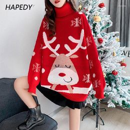 Women's Sweaters Christmas Cartoon Turtleneck Sweater Female Spring Autumn 2023 Loose Red Thickened Winter Warm Women Pulover