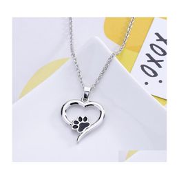 Pendant Necklaces Heart Necklace Cute Animal Dog Love Hollow Pet Paw Footprint For Women Girls Jewellery Shaped Claw Vipjewel Drop Del Dhiwn