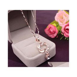 Pendant Necklaces Double Heart Necklace Simple Mti Layers Chain Fashion Women Luxury Jewellery Imitation Crystal Vipjewel Drop Deliver Dhztn
