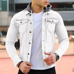 Men's Jackets Fashion Winter Denim Jacket Men Autumn Men's Casual Hooded Stitching Slim Cardigan Y2k Solid Color Top Coat Outerwear