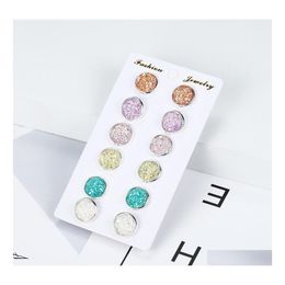 Stud 6 Pair/Set Womens Shiny Resin Ear With Round Bling Druzy Stone For Girls Cute Earrings Set Fashion Jewellery Gift Drop Delivery Otwjv