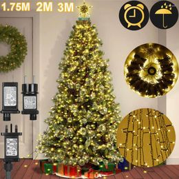 Strings 2M 3M Memory LED Curtain Waterfall Fairy Lights Timer Christmas Tree Twinkle Star Topper Outdoor Garden Garland Decor EU