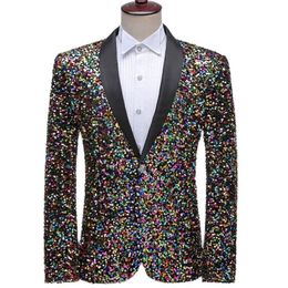 Men's Suits Blazers Colorful Glitter Sequin Tuxedo Blazer Men Luxury Brand Mens Shawl Collar Dress Suit Jacket Wedding Party Stage Blazer Costume 230203