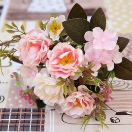 Decorative Flowers Artificial Silk Rose 4 Head 5 Small Bud Bouquet Wedding Home Retro Fake Flower Party DIY Decoration