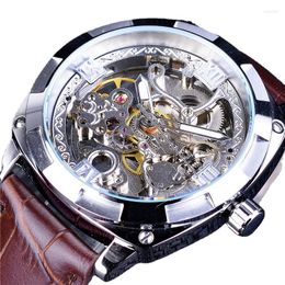 Wristwatches Forsining Brand Classic Mens Watches Skeleton Automatic Mechanical Watch Golden Clock Leather Waterproof Military Wristwatch