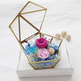 Storage Boxes LUDA Glass Wedding Ring Jewellery Box Case Immortal Flower Cover Creative Home Decoration