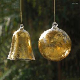 Party Decoration 8pcs/pack Different Shape Gold Sheet Painting Glass Hock Globe Home Christmas Ball Pendant Bell Friend Gift