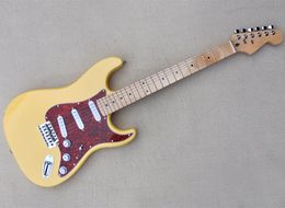 Yellow Electric Guitar with Maple Fretboard SSS Pickups Red Pearl Pickguard Customizable