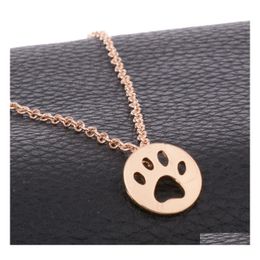 Pendant Necklaces Cute Cat Dog Paw Footprint Necklace Women Gold Sier Color Chain Lovely Animal Foot Jewelry Kids Couple Party Gifts Dhtuc