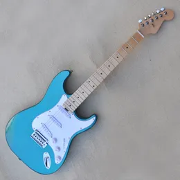 Metal Blue SSS Pickups Electric Guitar with Maple Fretboard 22 Frets White Pickguard Chrome Hardware Can be customized