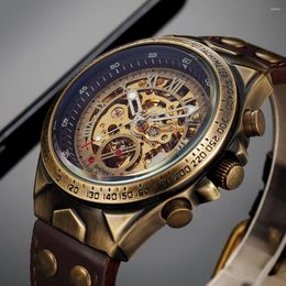Wristwatches SHENHUA Vintage Mens Automatic Wrist Watches Male Leather Mechanical Relogio Masculino Wristwatch Erkek Kol Saati