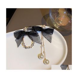 Dangle Chandelier Trendy Bowknot Lace Asymmetric Pearl Long Tassel Earrings For Women Fashion Crystal Earring Jewelry Drop Delivery Dh3Pi