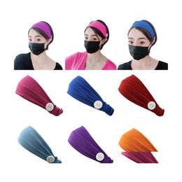 Headbands With Buttons For Nurses Fashion Headband Mask Sweat Band Gym Yoga Workout Sweatbands Solid Color Hairband Drop Delivery Je Dhf6V