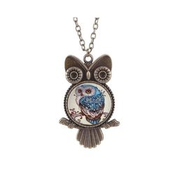 Pendant Necklaces Fashion Jewelry Vintage Time Gem Cabochon Steampunk Owl Necklace Sweater Drop Delivery Pendants Dheuc