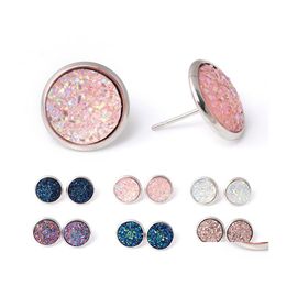 Stud High Quality Resin Druzy Earrings For Women Simple Shining Tone Hypoallergenic Female Fashion Jewellery Gift Drop Delivery Otfpt