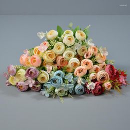 Decorative Flowers Artificial Silk Tea Rose Hydrangea Bouquet For Wedding Home Autumn Decoration High Quality Whiite Arrangement Bulk