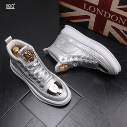 High side Boots Elastic shoes luxury rhinestones men's shoes thick soles raise breathable casual white wear resistant single shoe A6