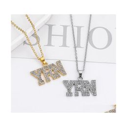 Pendant Necklaces Rhinestone Letter Yrn Hip Hop Jewellery Colour Sier Gold Long Chain Necklac Yydhhome Drop Delivery Pendants Dh0Cn