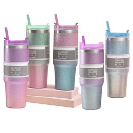 New 30oz Tumbler Water Bottles Double Wall Stainless Steel Vacuum Insulated Large Travel Mug Coffee Cups With Splash-Proof Lids Straws