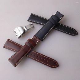 Watch Bands Top Quality 22mm Brown Black Vintage Retro Italy Genuine Leather Watchband For Strap Band Buckle Deployment Belt