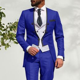 Men's Suits 2023 Italian Dinner Party Tailcoat Royal Blue Wedding For Men Groomsmen 3 Piece Slim Fit Groom Dress