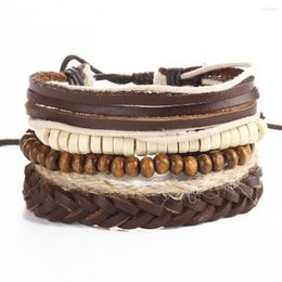 Strand Coffee Wristband Genuine Braided Wrap Leather Bracelets Men 2023 Bangles For Women Femme Pulseira Mujer 5pcs/lot