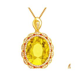 Pendant Necklaces Inlaid Yellow Diamond Eggshaped Crystal Necklace Microset Zircon Fl Blooming Floral Luxury Party Yydhhome Drop Del Dhv7L