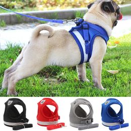 Dog Collars Pet Cat Harness With Adjustable Leash Reflective Safety Mesh Chest Strap Collar For Small Medium Dogs Vest Set XS/S/M/L/XL