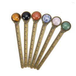 Pendant Necklaces Style 3Pcs/Lots Antique Bronze Retro Ruler Bookmark With Alloy Inlaid Tiger Eyes Sodalite Gemstone Students Men Girls Gift