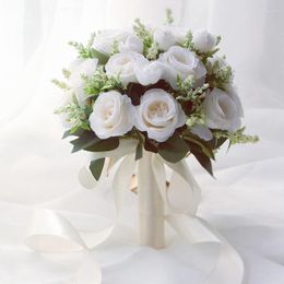 Decorative Flowers Bride Bouquet Bridesmaid Wedding Flower White Artificial Roses Bridal Bouquets Marriage Accessories