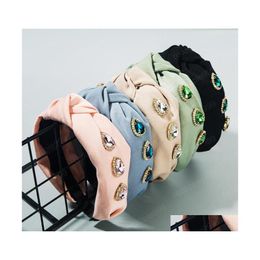 Headbands Fashion Women Headband Soft Rhinestone Hairband Handmade Center Knot Headwear Classic Solid Hair Accessories Drop Delivery Dhe50