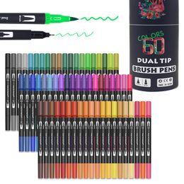 Markers 122460120132 Colours Art Markers Pens Drawing Painting FineLiner Dual Tips Brush Pen for Watercolour Calligraphy Art Supplies 230203