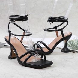 Dress Shoes Women's Sandals Heel Shoes 2022 Summer Gladiator Lace up Women Heels White Sexy Square Toe Ankle Strap Ladies Heeled Sandals G230130