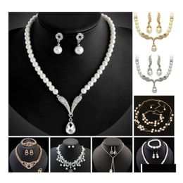 Earrings Necklace Bridesmaid Jewelry Set For Wedding Crystal Rhinestone Tear Dropshaped Fashion Pearl Pendants Earring Party Vipje Dhquz