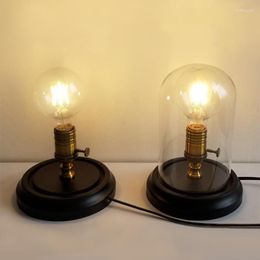 Table Lamps Loft Vintage Industrial Black Wood Desk Lamp Retro Edison Bulb Wooden Base LED Lights With Switch Or Glass Lampshade