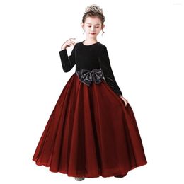 Girl Dresses Dideyttawl Velvet Tulle Long Sleeves Christmas Dress 2023 Junior Gowns For Concert Wedding Birthday Party Pageant Winter