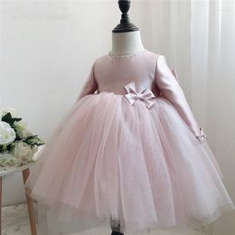 Girl Dresses Cute Tutu Pink Baby Puffy Skirt First Birthday For Girls Long Sleeve Pageant Gowns Big Bow